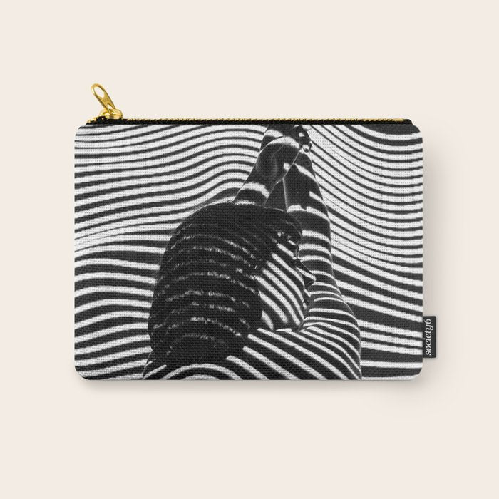 Minimalist Abstract Modern Ripple Lines Projected Woman Sensual Cool Feminine Black and White Photo Carry All Pouch Gallery Image 1