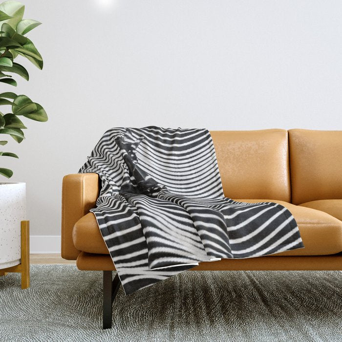 Minimalist Abstract Modern Ripple Lines Projected Woman Sensual Cool Feminine Black and White Photo Throw Blanket Gallery Image 1