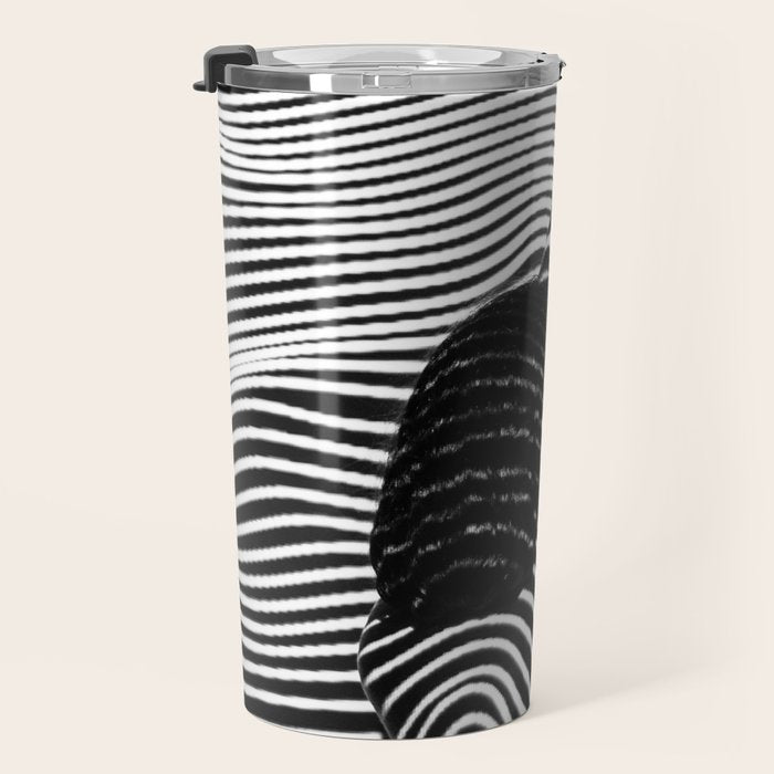 Minimalist Abstract Modern Ripple Lines Projected Woman Sensual Cool Feminine Black and White Photo Travel Mug Gallery Image 3
