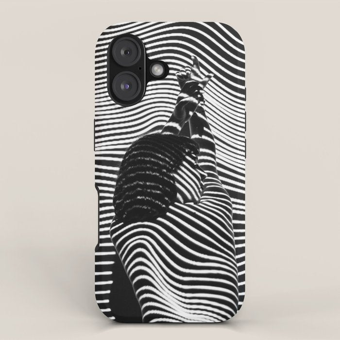 Minimalist Abstract Modern Ripple Lines Projected Woman Sensual Cool Feminine Black and White Photo iPhone Case Gallery Image 1