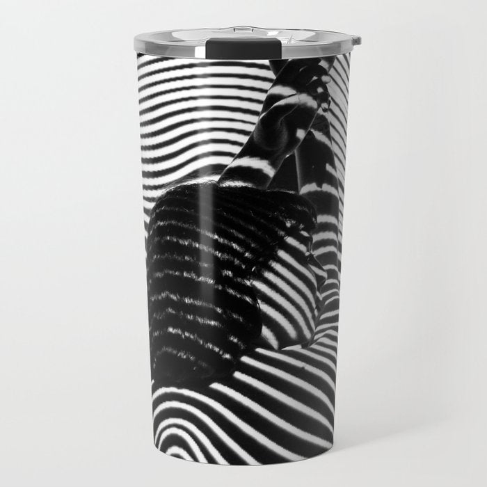 Minimalist Abstract Modern Ripple Lines Projected Woman Sensual Cool Feminine Black and White Photo Travel Mug Gallery Image 1
