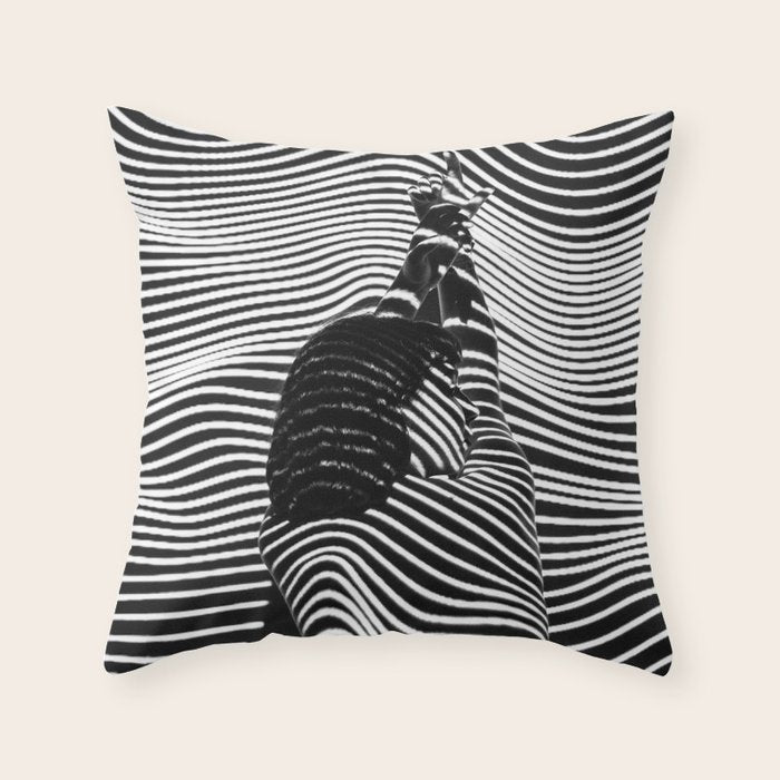 Minimalist Abstract Modern Ripple Lines Projected Woman Sensual Cool Feminine Black and White Photo Throw Pillow Gallery Image 6