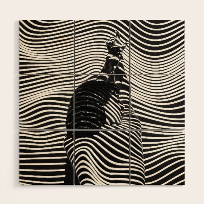Minimalist Abstract Modern Ripple Lines Projected Woman Sensual Cool Feminine Black and White Photo Wood Wall Art Gallery Image 1