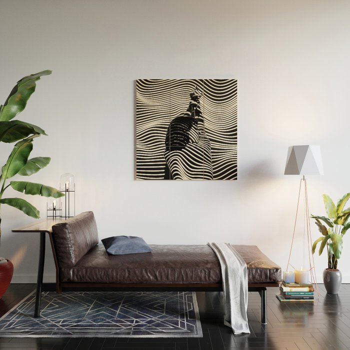 Minimalist Abstract Modern Ripple Lines Projected Woman Sensual Cool Feminine Black and White Photo Wood Wall Art Gallery Image 2
