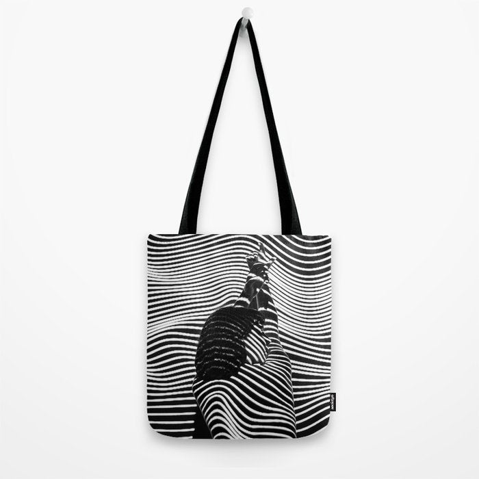 Minimalist Abstract Modern Ripple Lines Projected Woman Sensual Cool Feminine Black and White Photo Tote Bag Gallery Image 2