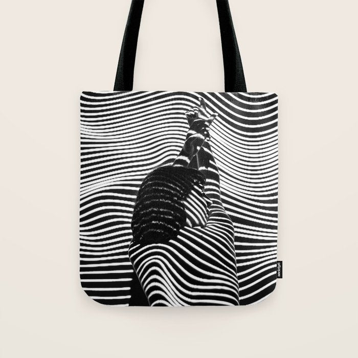 Minimalist Abstract Modern Ripple Lines Projected Woman Sensual Cool Feminine Black and White Photo Tote Bag Gallery Image 1