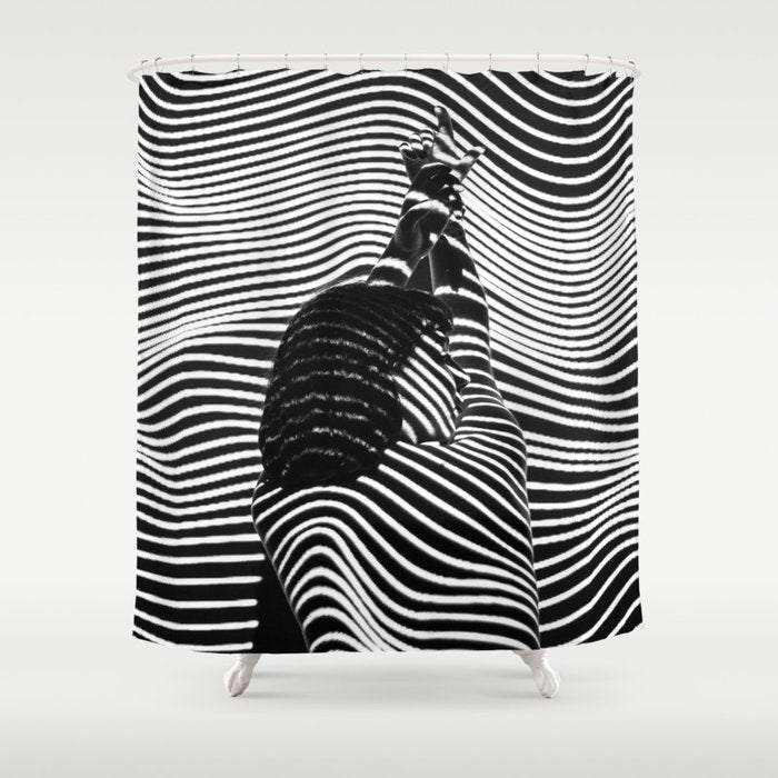 Minimalist Abstract Modern Ripple Lines Projected Woman Sensual Cool Feminine Black and White Photo Shower Curtain Gallery Image 1
