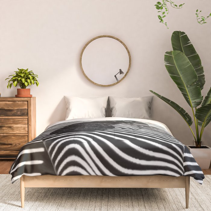 Minimalist Abstract Modern Ripple Lines Projected Woman Sensual Cool Feminine Black and White Photo Comforter Gallery Image 3