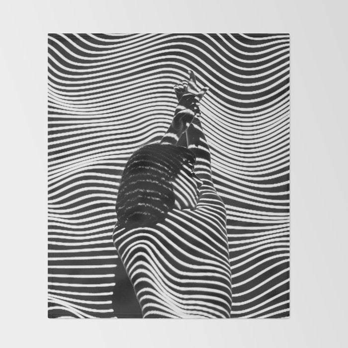 Minimalist Abstract Modern Ripple Lines Projected Woman Sensual Cool Feminine Black and White Photo Throw Blanket Gallery Image 2