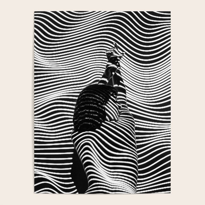 Minimalist Abstract Modern Ripple Lines Projected Woman Sensual Cool Feminine Black and White Photo Poster Gallery Image 1