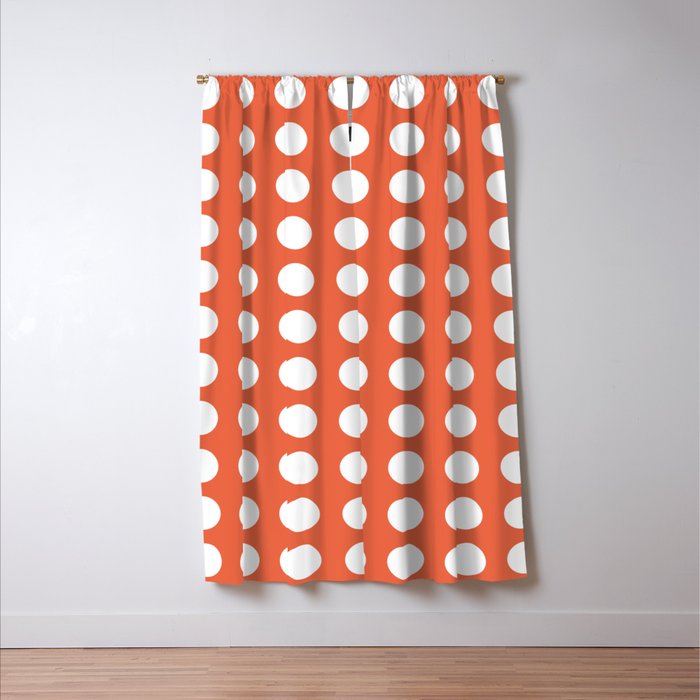 Dot Grid Minimalist Pattern in White and Burnt Orange Window Curtain Gallery Image 3