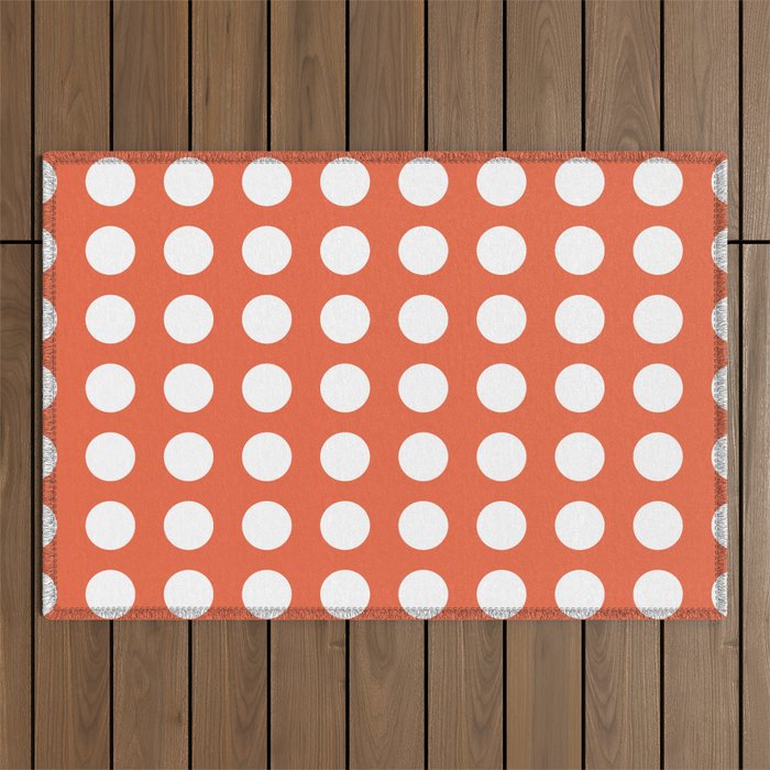 Dot Grid Minimalist Pattern in White and Burnt Orange Outdoor Rug Gallery Image 1