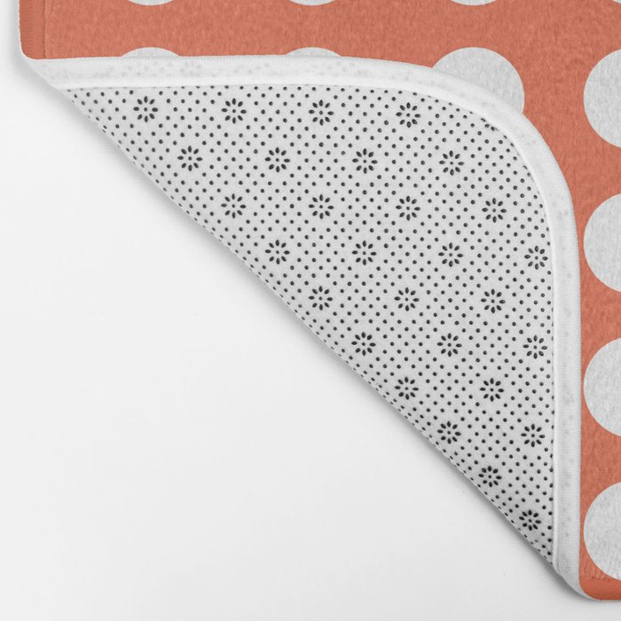 Dot Grid Minimalist Pattern in White and Burnt Orange Bath Mat Gallery Image 2