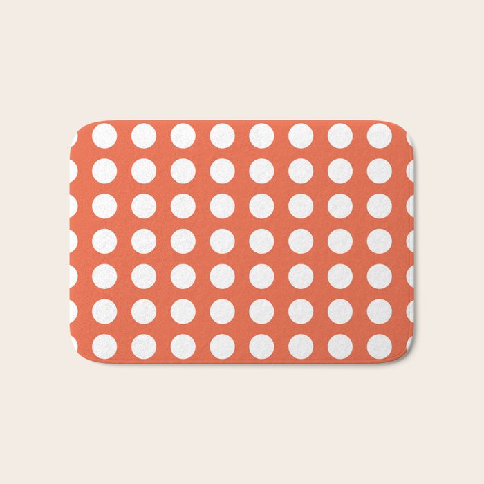 Dot Grid Minimalist Pattern in White and Burnt Orange Bath Mat Gallery Image 1