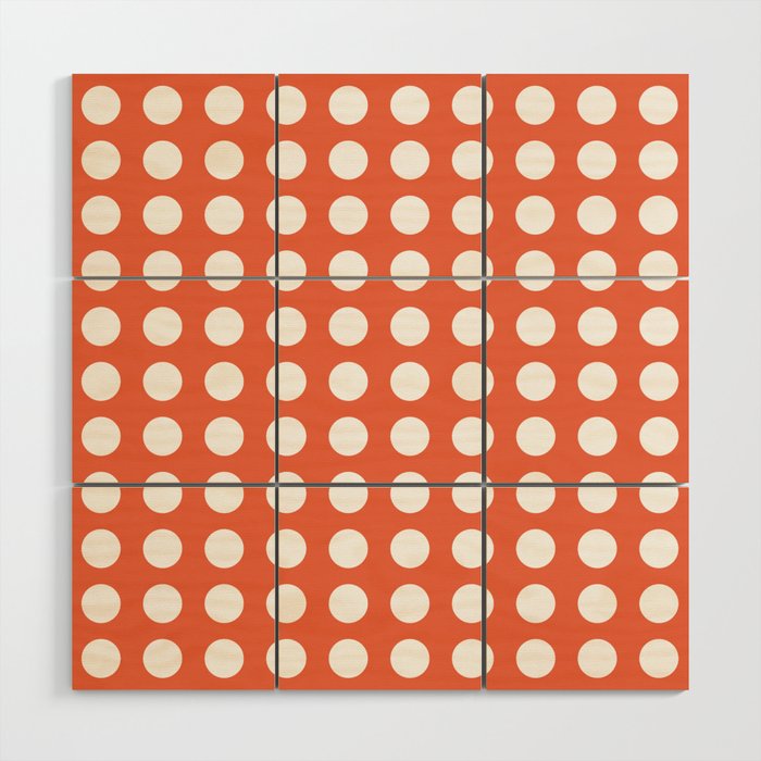 Dot Grid Minimalist Pattern in White and Burnt Orange Wood Wall Art Gallery Image 1