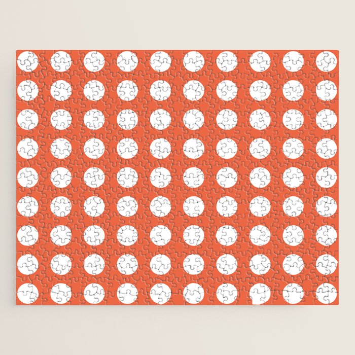 Dot Grid Minimalist Pattern in White and Burnt Orange Jigsaw Puzzle Gallery Image 1