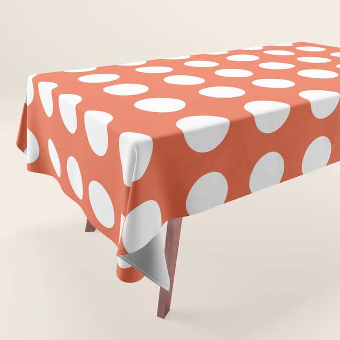 Dot Grid Minimalist Pattern in White and Burnt Orange Tablecloth Gallery Image 1