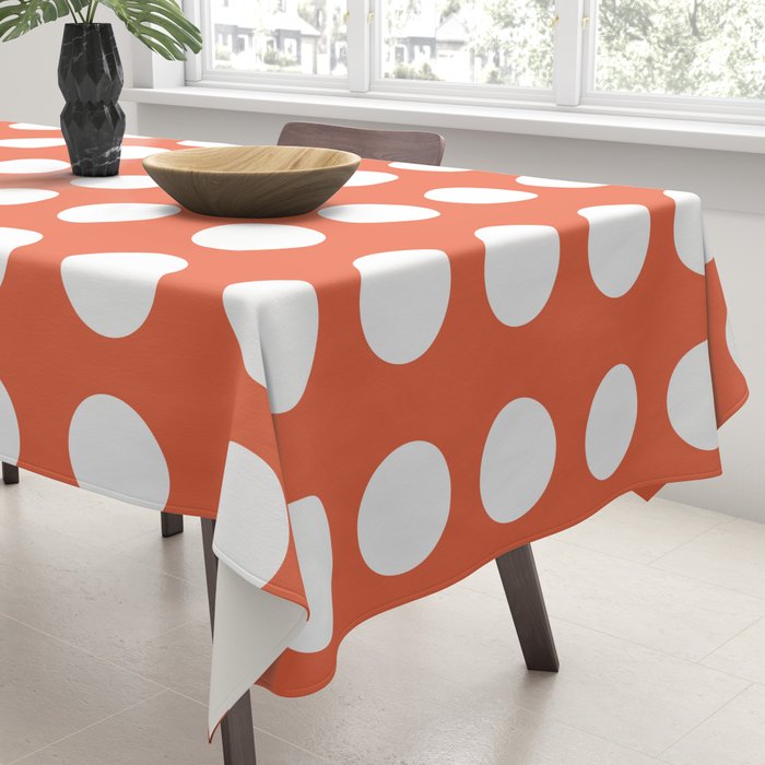 Dot Grid Minimalist Pattern in White and Burnt Orange Tablecloth Gallery Image 3