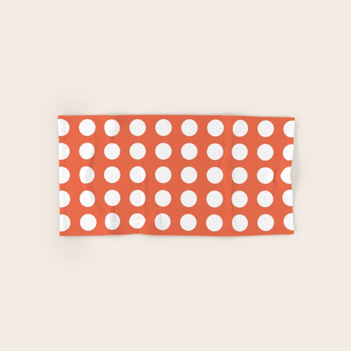Dot Grid Minimalist Pattern in White and Burnt Orange Bath Towel Gallery Image 1