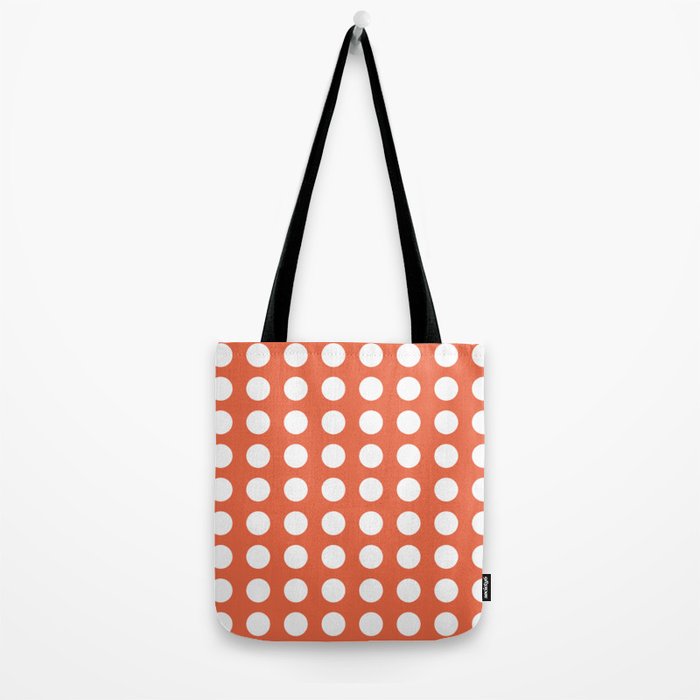 Dot Grid Minimalist Pattern in White and Burnt Orange Tote Bag Gallery Image 2
