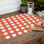 Dot Grid Minimalist Pattern in White and Burnt Orange Outdoor Rug Gallery Image 2
