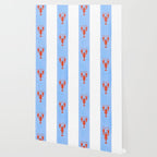 Red Lobsters On Hand-Painted Bright Blue Stripes Wallpaper Gallery Image 2