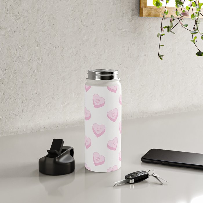 Pink love heart candy pattern Water Bottle Gallery Image 4