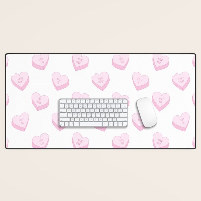 Pink love heart candy pattern Desk Mat Gallery Image 1