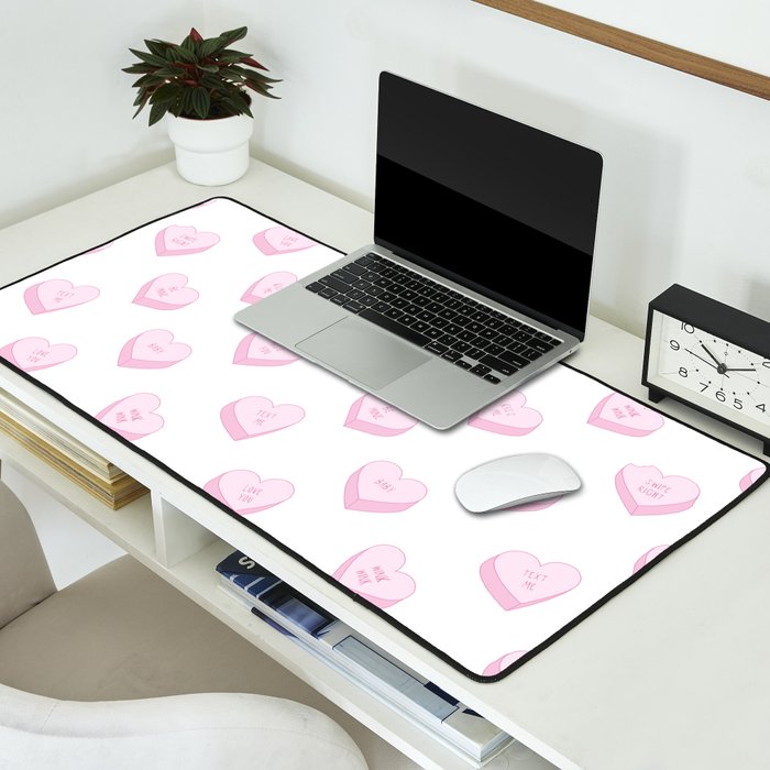 Pink love heart candy pattern Desk Mat Gallery Image 2