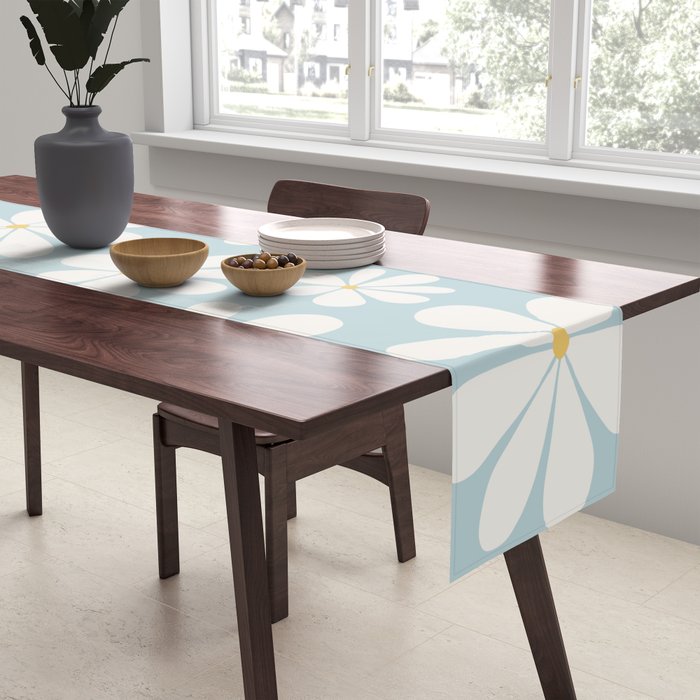 Retro Daisy Pattern - Pastel Blue Table Runner Gallery Image 2