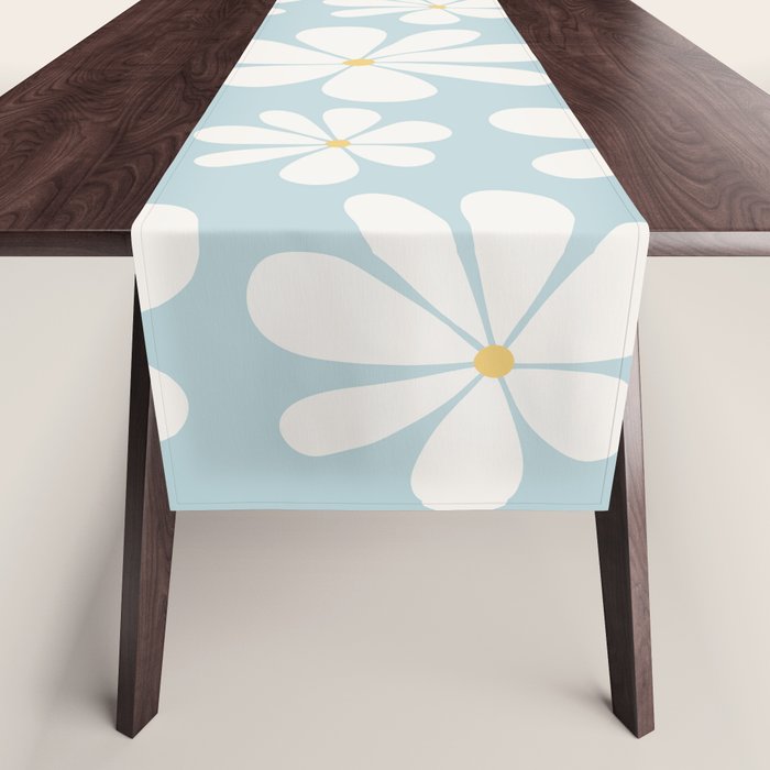 Retro Daisy Pattern - Pastel Blue Table Runner Gallery Image 1