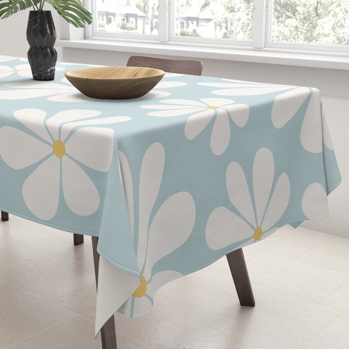 Retro Daisy Pattern - Pastel Blue Tablecloth Gallery Image 3