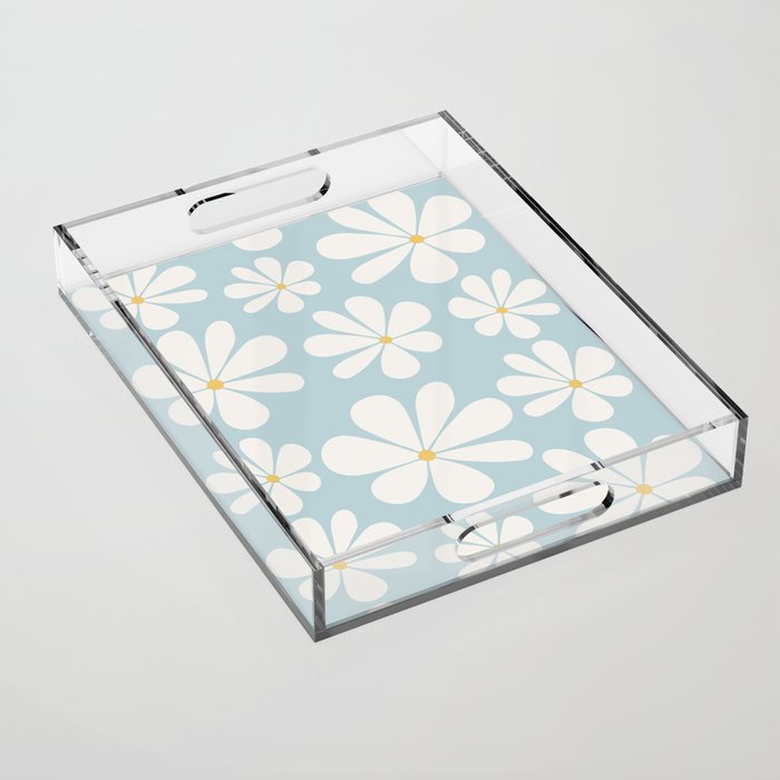 Retro Daisy Pattern - Pastel Blue Acrylic Tray Gallery Image 1