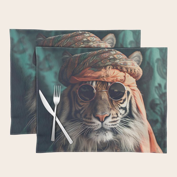 Namastig, Retro Portrait Tiger Prints Placemat Gallery Image 1