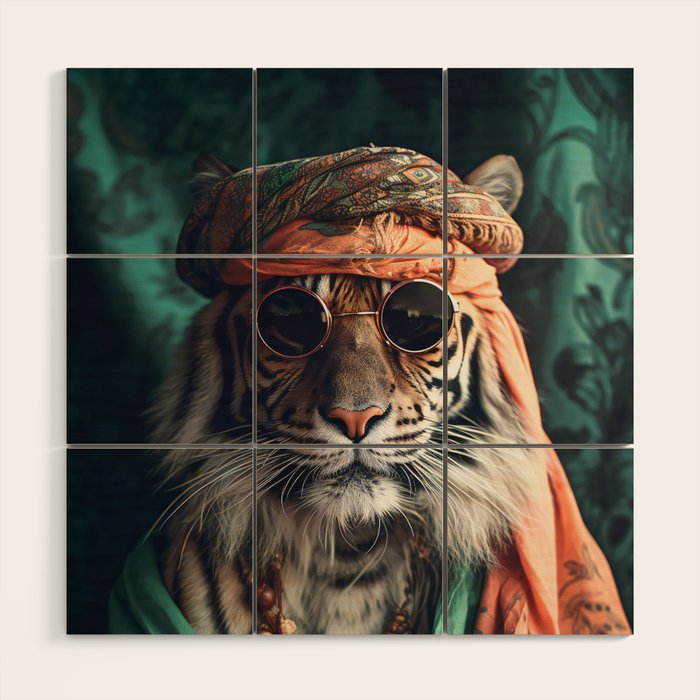 Namastig, Retro Portrait Tiger Prints Wood Wall Art Gallery Image 1