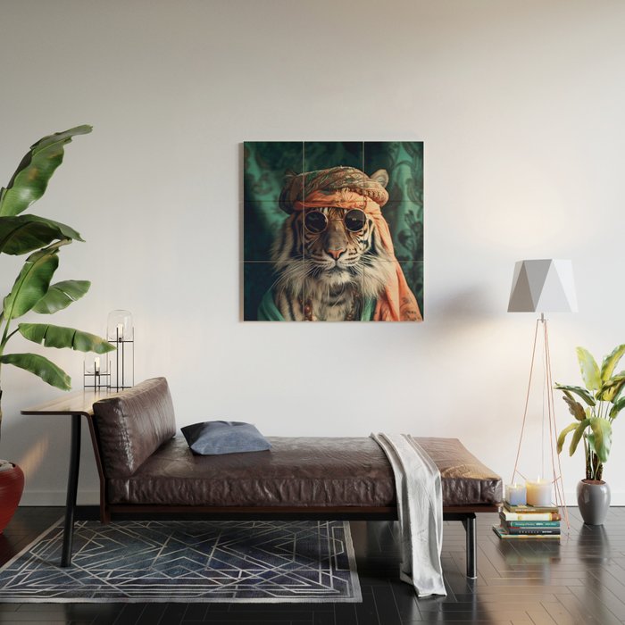 Namastig, Retro Portrait Tiger Prints Wood Wall Art Gallery Image 2