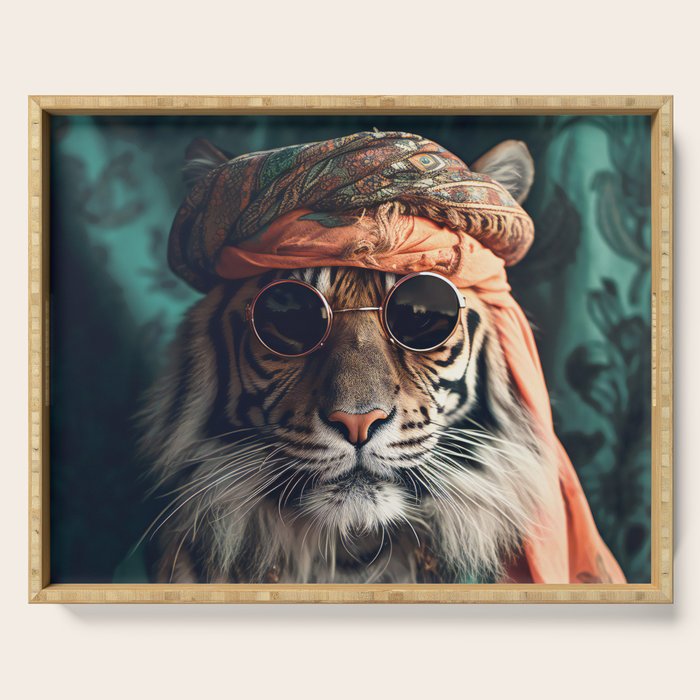 Namastig, Retro Portrait Tiger Prints Serving Tray Gallery Image 1