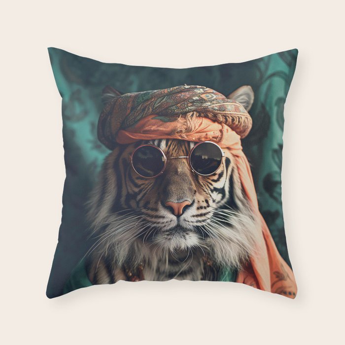 Namastig, Retro Portrait Tiger Prints Throw Pillow Gallery Image 6