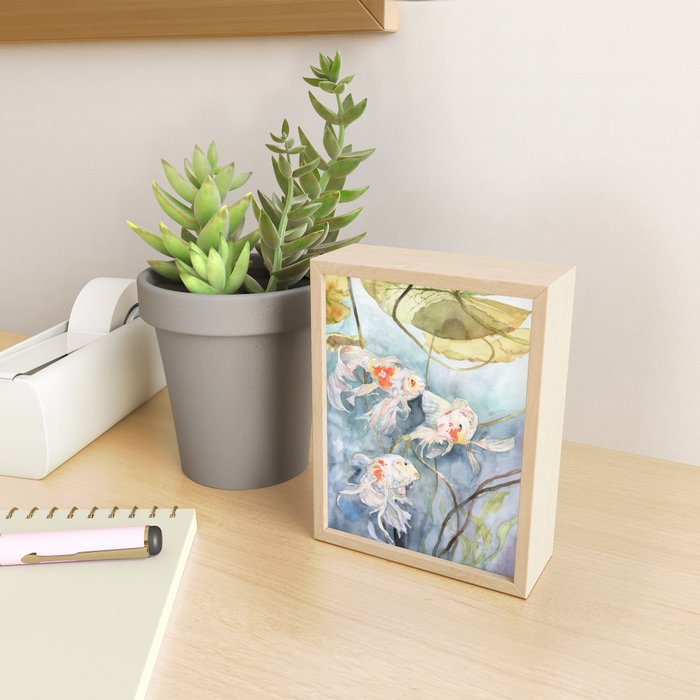 Koi Fish Painting, Underwater Water Lily Mini Art Print Gallery Image 2