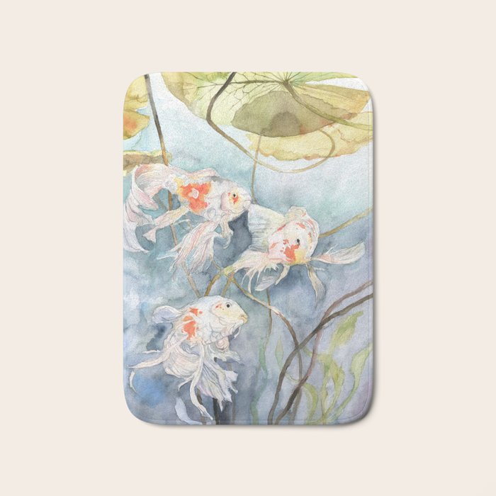 Koi Fish Painting, Underwater Water Lily Bath Mat Gallery Image 1