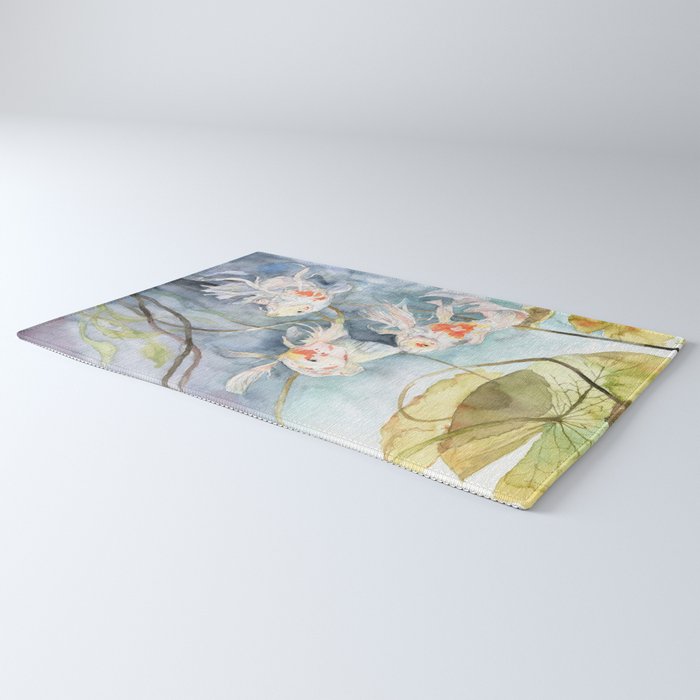 Koi Fish Painting, Underwater Water Lily Rug Gallery Image 3