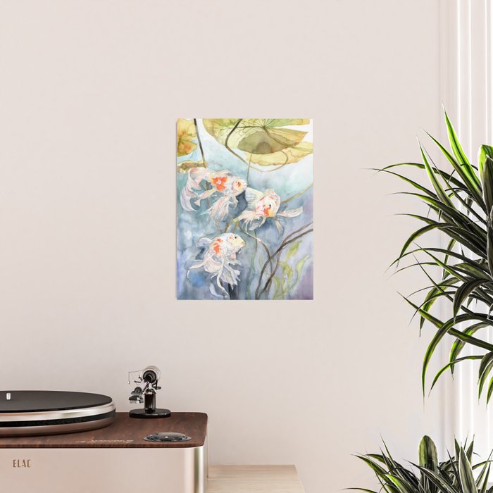 Koi Fish Painting, Underwater Water Lily Poster Gallery Image 2