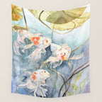 Koi Fish Painting, Underwater Water Lily Wall Tapestry Gallery Image 4