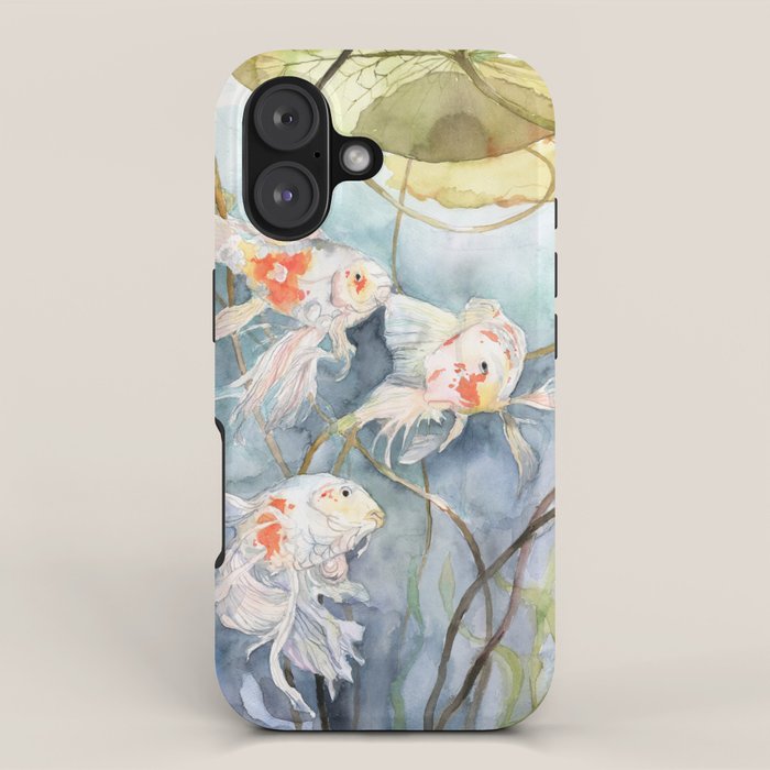 Koi Fish Painting, Underwater Water Lily iPhone Case Gallery Image 1