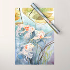 Koi Fish Painting, Underwater Water Lily Wrapping Paper Gallery Image 1