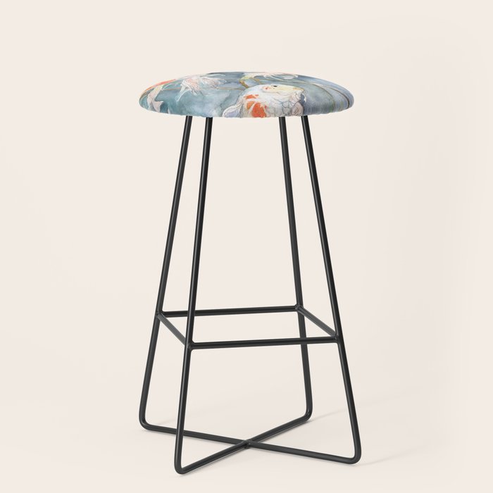 Koi Fish Painting, Underwater Water Lily Stool Gallery Image 1