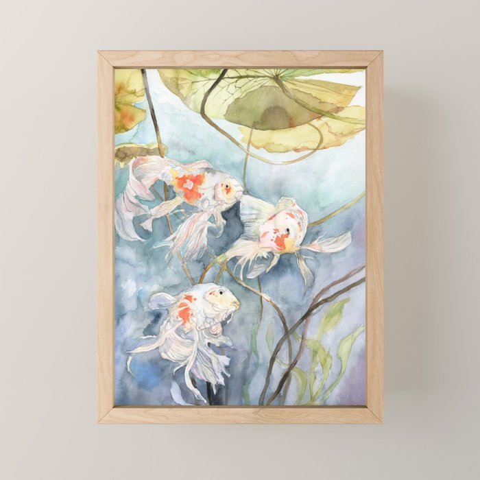 Koi Fish Painting, Underwater Water Lily Mini Art Print Gallery Image 1
