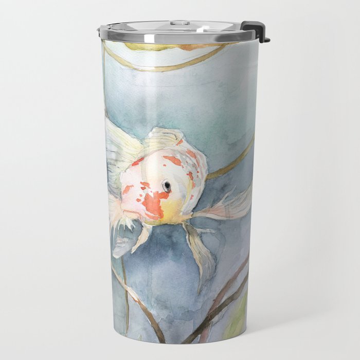 Koi Fish Painting, Underwater Water Lily Travel Mug Gallery Image 2
