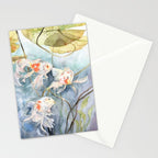 Koi Fish Painting, Underwater Water Lily Stationery Card Gallery Image 2