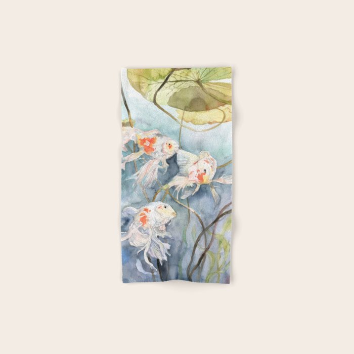 Koi Fish Painting, Underwater Water Lily Bath Towel Gallery Image 1